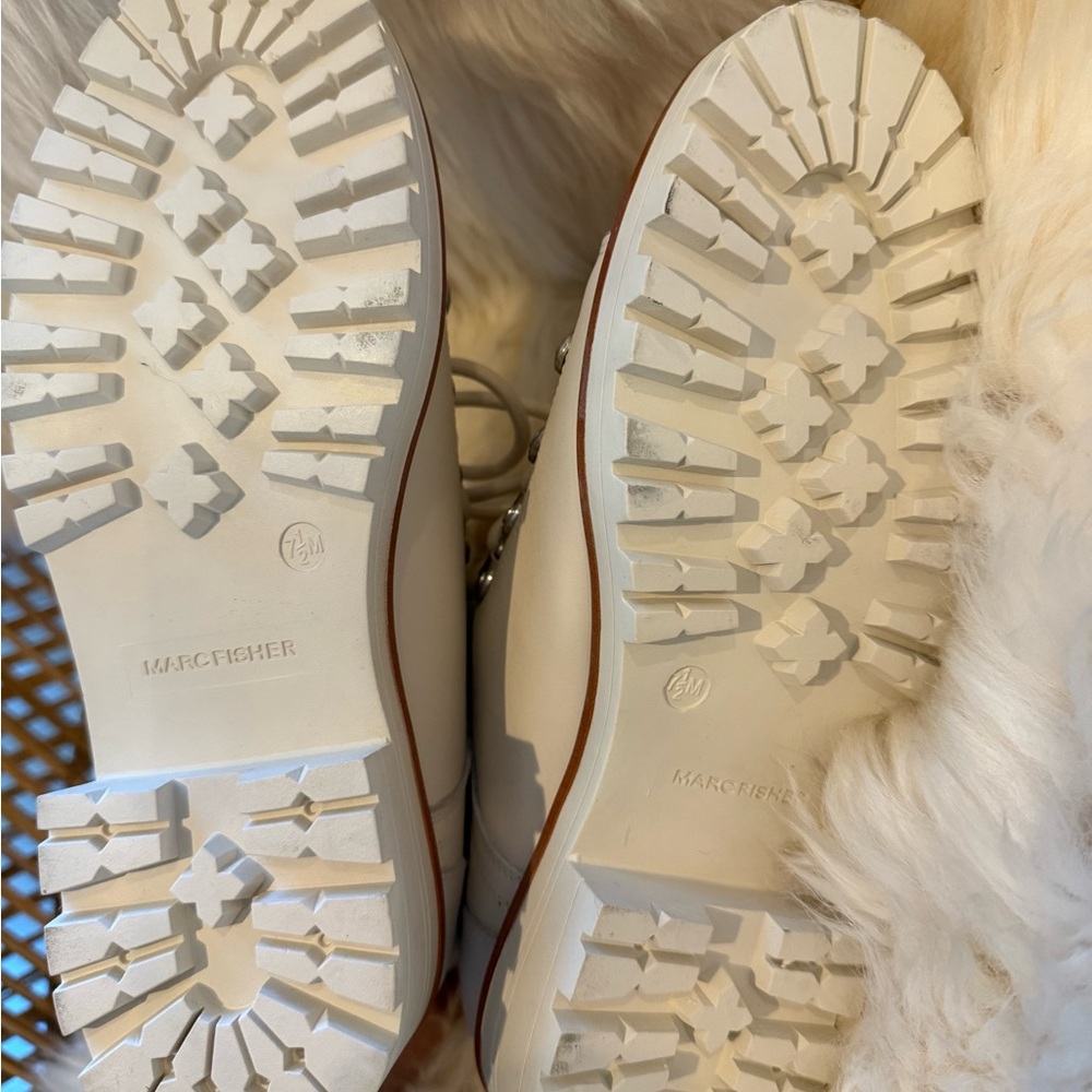 Marc Fisher Isaia Ivory Lace-Up Shearling and Leather Combat Comfort Boots - Picture 9 of 9